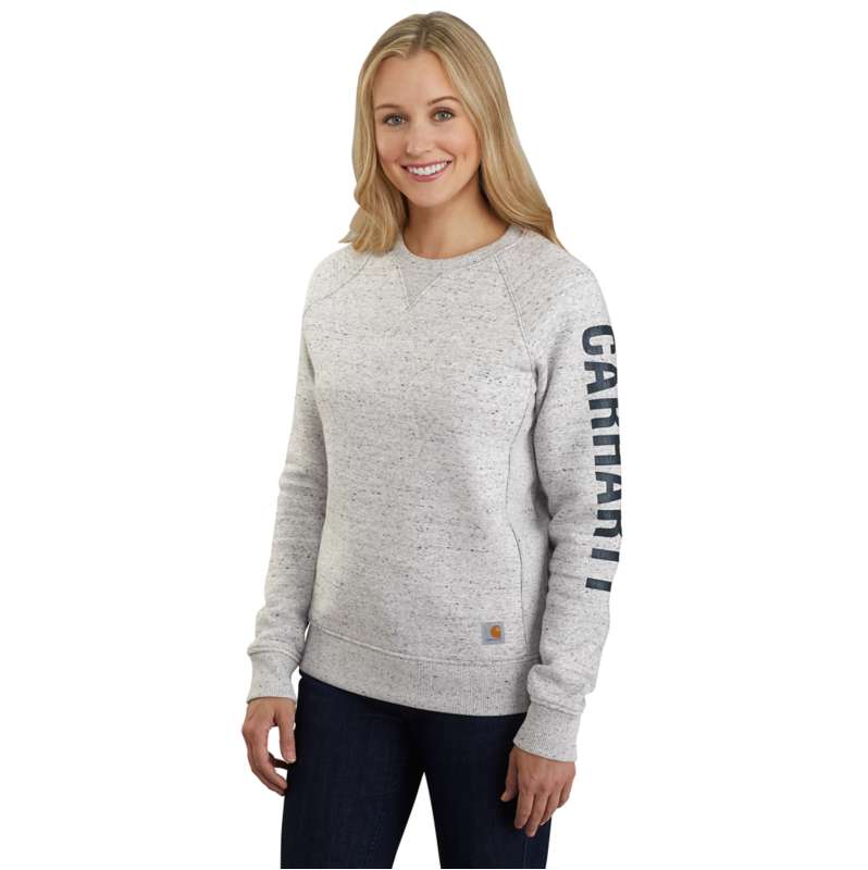 Women's Relaxed Fit Midweight Crewneck Block Logo Sleeve Graphic Sweatshirt, Classic Graphics