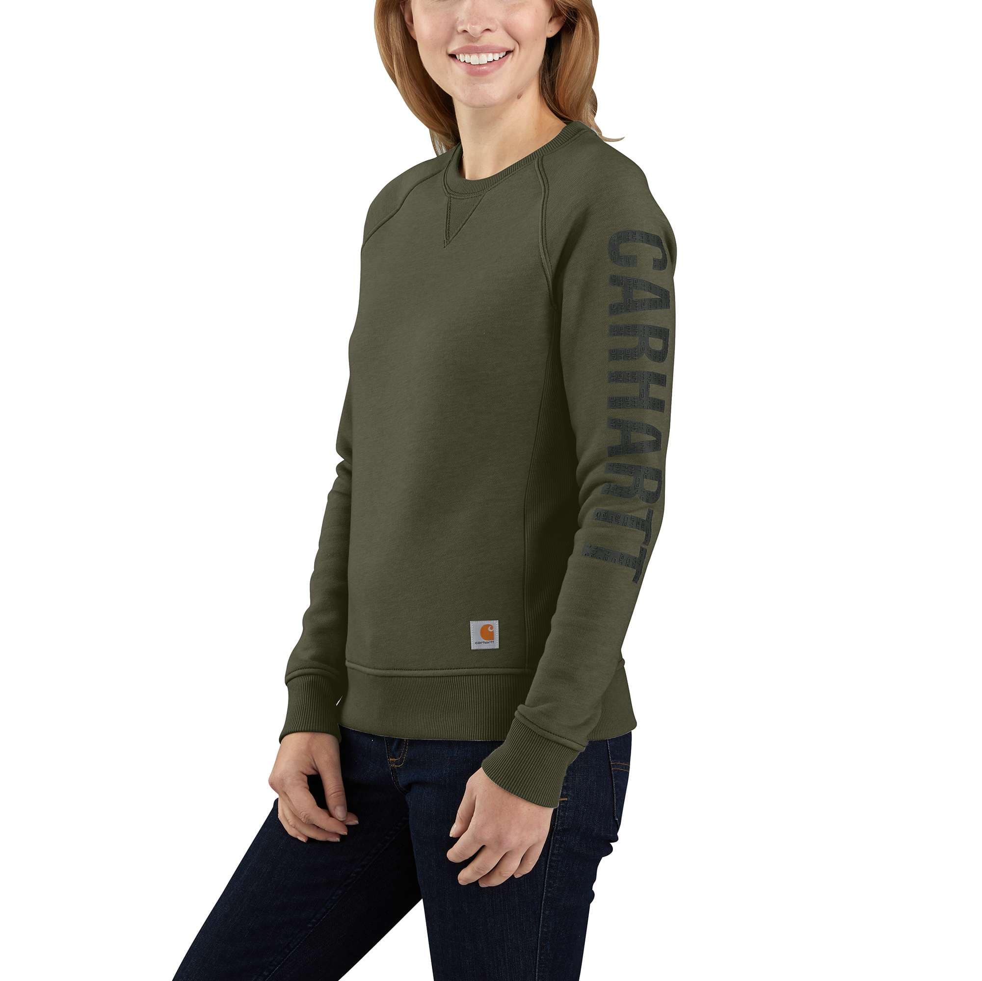 Additional thumbnail 1 of Women's Relaxed Fit Midweight Crewneck Block Logo Sleeve Graphic Sweatshirt