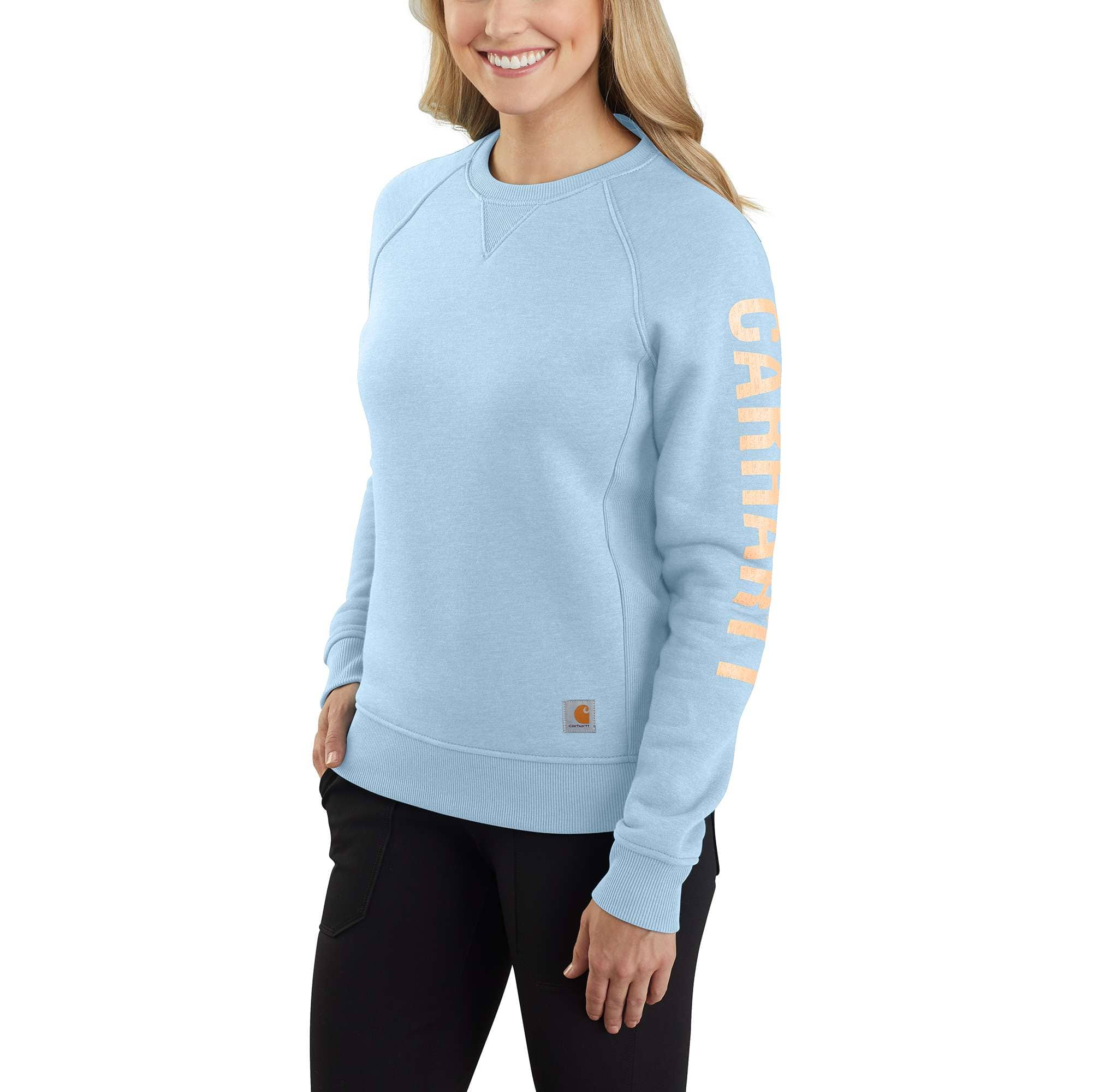 Additional thumbnail 1 of Women's Relaxed Fit Midweight Crewneck Block Logo Sleeve Graphic Sweatshirt