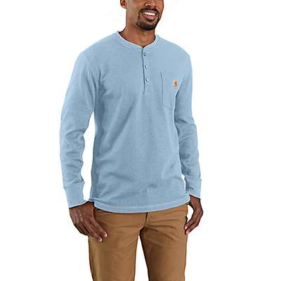Carhartt Men's Alpine Blue Heather Relaxed Fit Heavyweight Long-Sleeve Henley Pocket Thermal Shirt