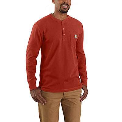 Carhartt Men's Chili Pepper Heather Relaxed Fit Heavyweight Long-Sleeve Henley Pocket Thermal Shirt