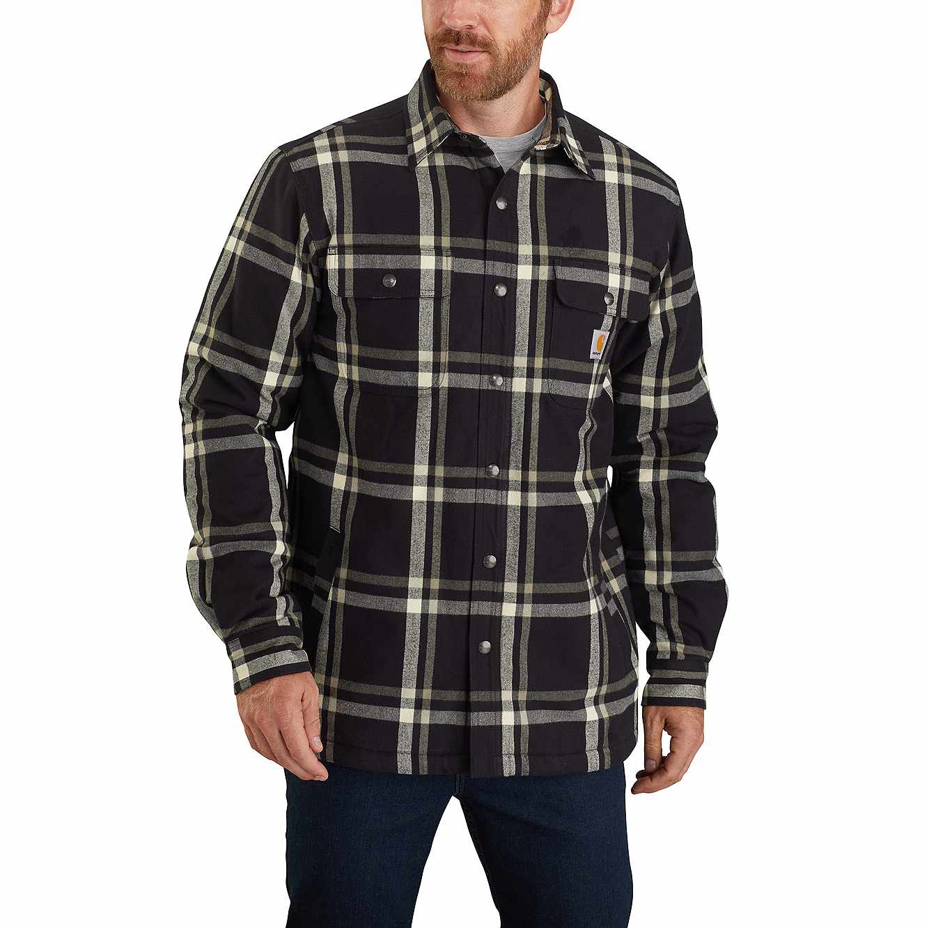 Men's Carhartt® Relaxed Fit Flannel Sherpa-Lined Snap-Front Plaid Shirt ...