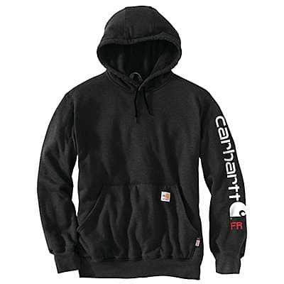 Carhartt Men's Black Heather Flame-Resistant Carhartt Force® Loose Fit Midweight Hooded Logo Graphic Sweatshirt