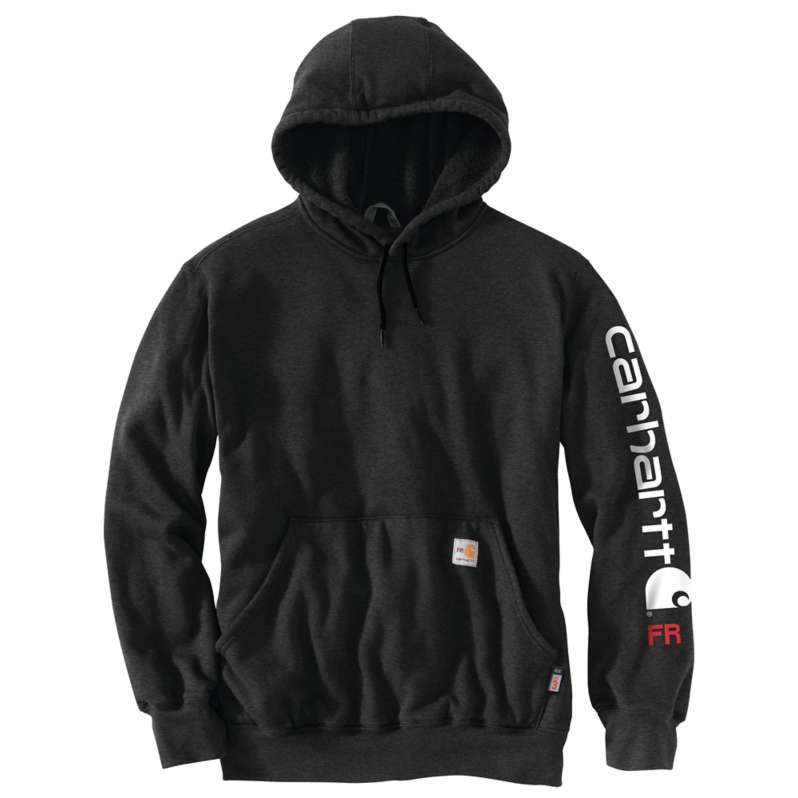 Carhartt  Black Heather Flame-Resistant Carhartt Force® Loose Fit Midweight Hooded Logo Graphic Sweatshirt
