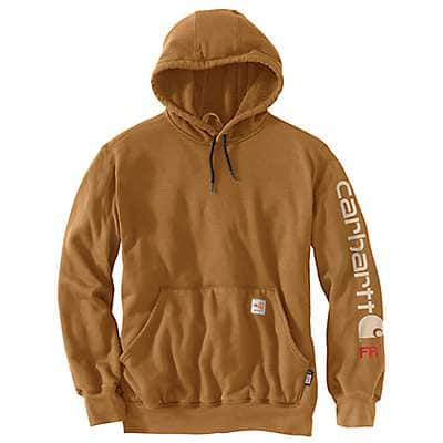 Carhartt Men's Carhartt Brown Flame-Resistant Carhartt Force® Loose Fit Midweight Hooded Logo Graphic Hoodie