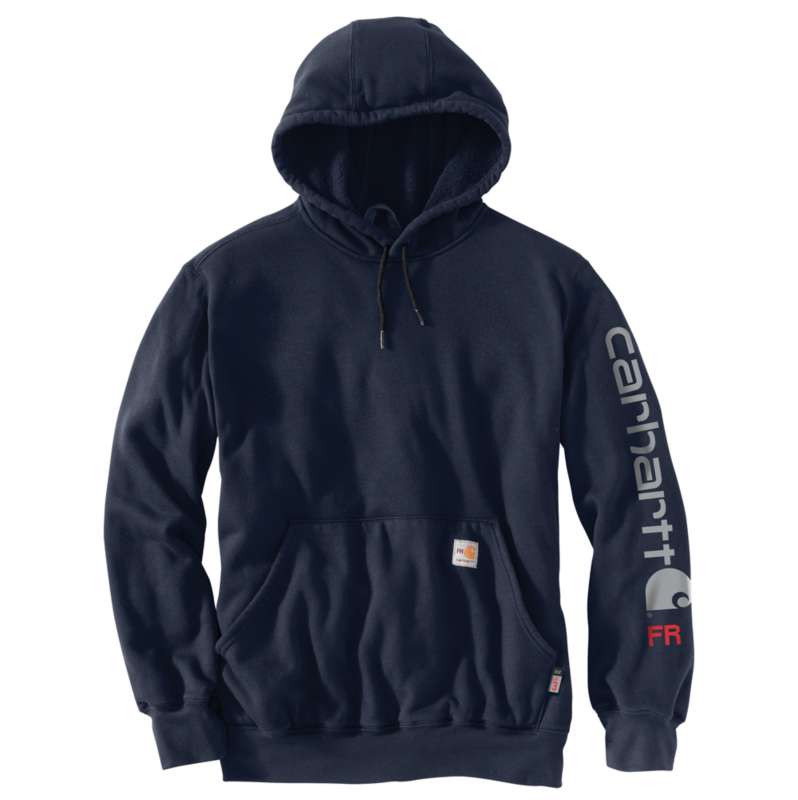 Carhartt  Navy Flame-Resistant Carhartt Force® Loose Fit Midweight Hooded Logo Graphic Hoodie