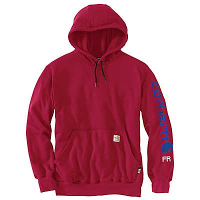 Carhartt Men's Industry Red Flame-Resistant Carhartt Force® Loose Fit Midweight Hooded Logo Graphic Hoodie