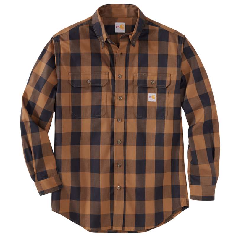 Carhartt  Oiled Walnut Flame Resistant Force Rugged Flex® Original Fit Twill Long-Sleeve Plaid Shirt