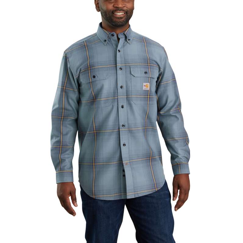 Carhartt  Steel Blue Flame Resistant Force Rugged Flex&reg Original Fit Twill Long-Sleeve Plaid Shirt