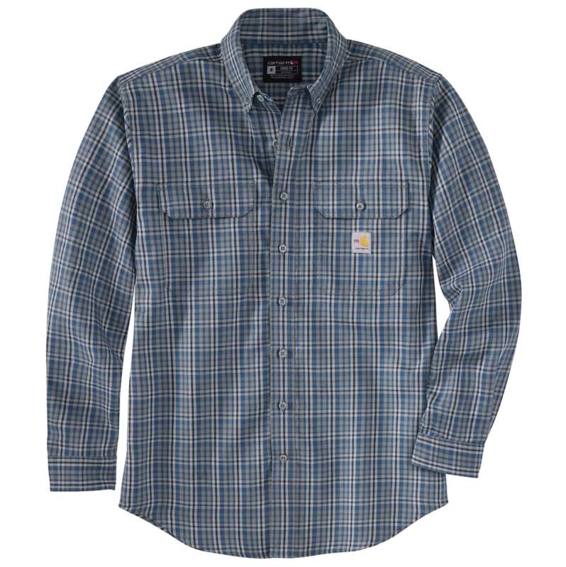 Carhartt  Dark Blue/Navy Flame Resistant Force Rugged Flex® Loose Fit Twill Long-Sleeve Plaid Shirt