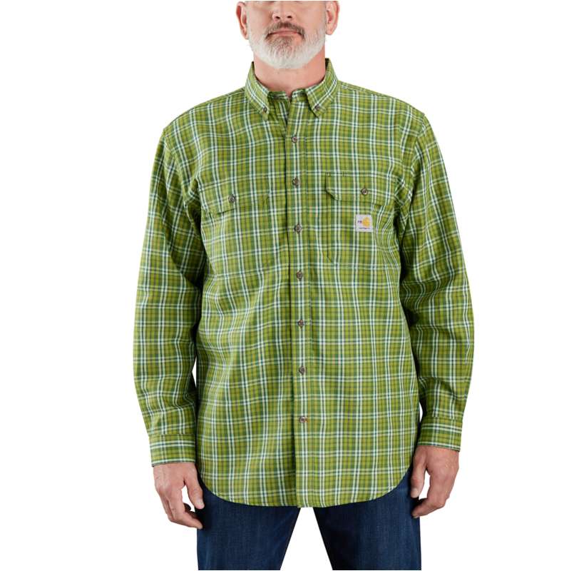 Carhartt  Chive/Mountain View Flame Resistant Force Rugged Flex® Loose Fit Twill Long-Sleeve Plaid Shirt