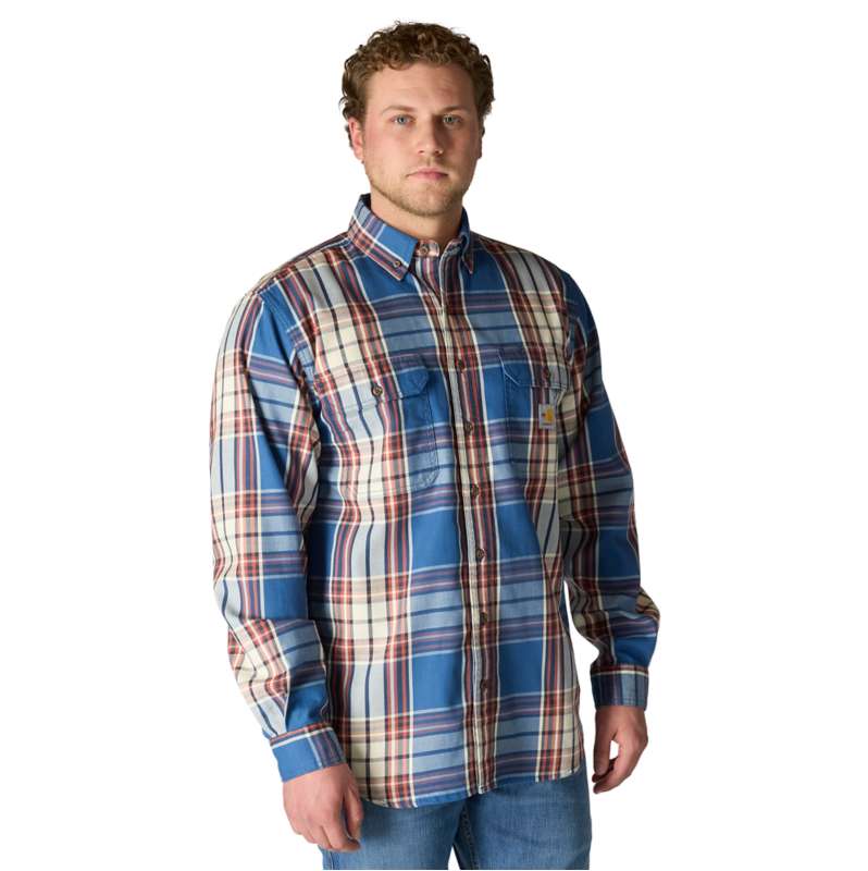 Carhartt  Dark Blue/Spice Red Flame Resistant Force Rugged Flex® Loose Fit Twill Long-Sleeve Plaid Shirt