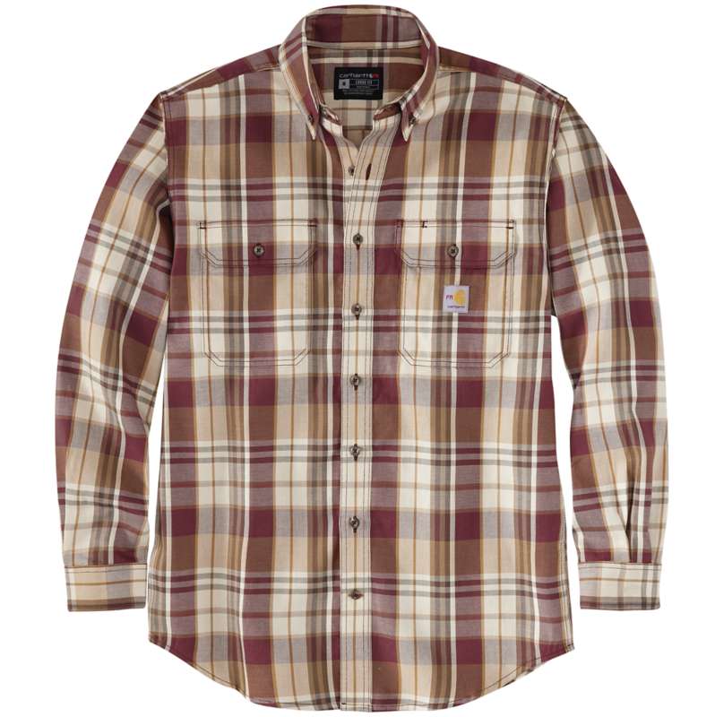 Carhartt  Port/Oat Milk Flame Resistant Force Rugged Flex® Loose Fit Twill Long-Sleeve Plaid Shirt