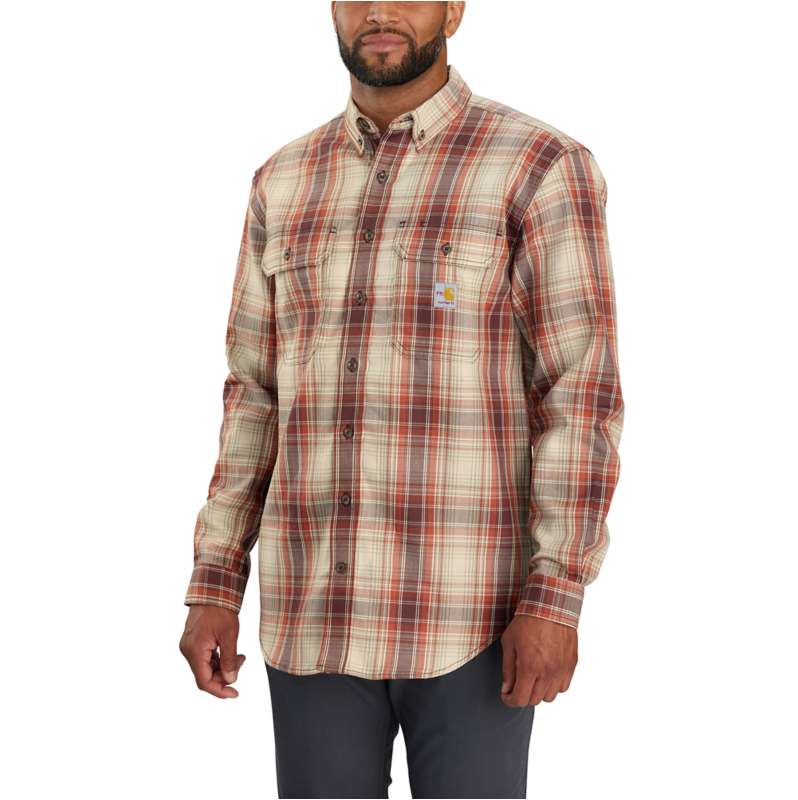 Carhartt  Port/Baked Clay Flame Resistant Force Rugged Flex® Loose Fit Twill Long-Sleeve Plaid Shirt