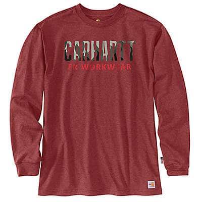Carhartt Men's Red Brown Heather Flame-Resistant Carhartt Force® Loose Fit Lightweight Long-Sleeve Camo Graphic T-Shirt