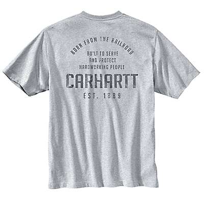 Carhartt Men's Heather Gray Loose Fit Heavyweight Short-Sleeve Pocket Railroad Graphic T-Shirt