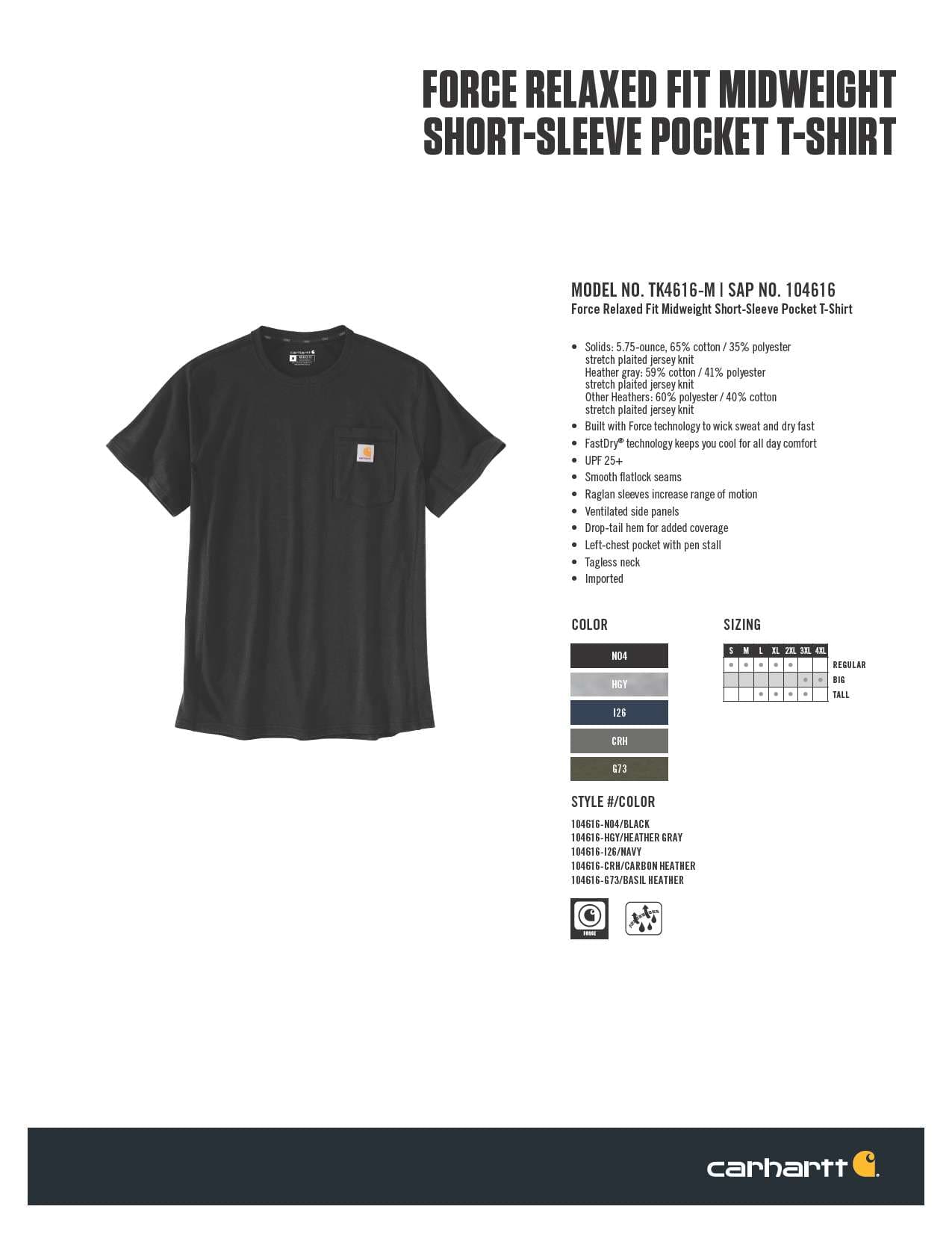 Carhartt Men's Force Cotton Delmont Short-Sleeve T-Shirt - Heather Gray,4XL