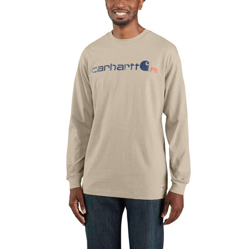 Carhartt  Light Khaki Heather Flame Resistant Carhartt Force® Original Fit Midweight Long-Sleeve Logo Graphic T-Shirt