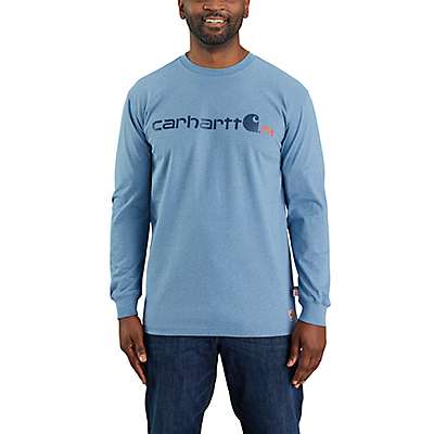Carhartt Men's Coastal Heather Flame Resistant Carhartt Force® Original Fit Midweight Long-Sleeve Logo Graphic T-Shirt