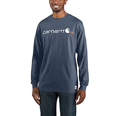 Carhartt Men's Dark Blue Heather Flame Resistant Carhartt Force® Original Fit Midweight Long-Sleeve Logo Graphic T-Shirt