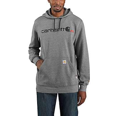 Carhartt Men's Granite Heather Flame-Resistant Carhartt Force® Loose Fit Midweight Hooded Logo Graphic Sweatshirt