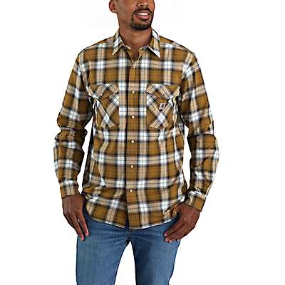 Carhartt Men's Carhartt Brown Rugged Flex® Relaxed Fit Lightweight Long-Sleeve Snap-Front Plaid Shirt