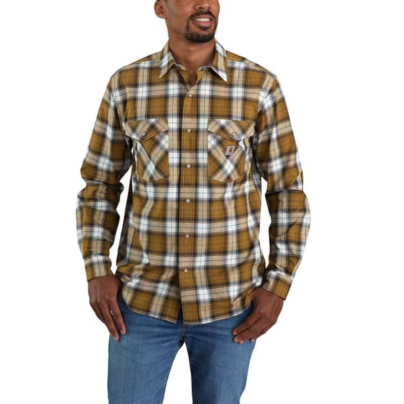 Carhartt  Carhartt Brown Rugged Flex® Relaxed Fit Lightweight Long-Sleeve Snap-Front Plaid Shirt