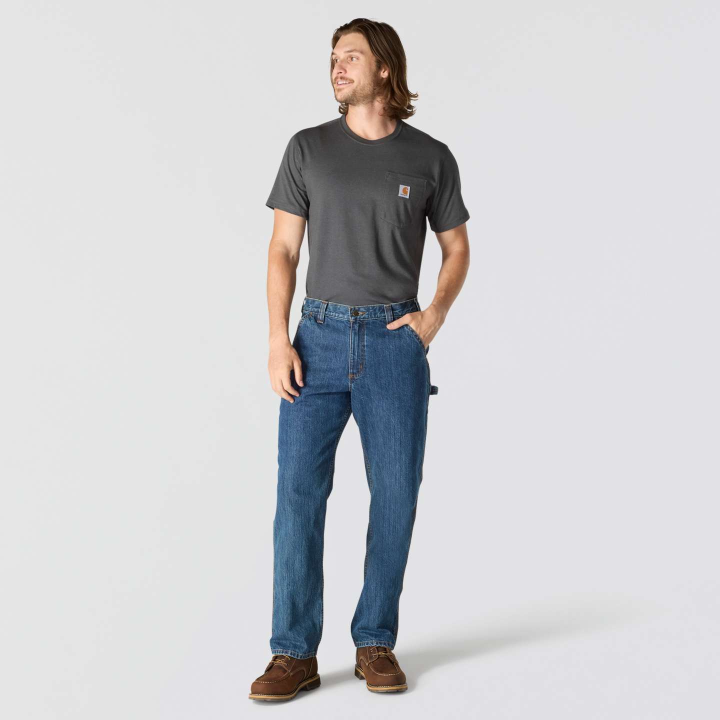 Мужские брюки Carhartt Loose Straight Denim Dungaree, цвет: Canal — фото 7
