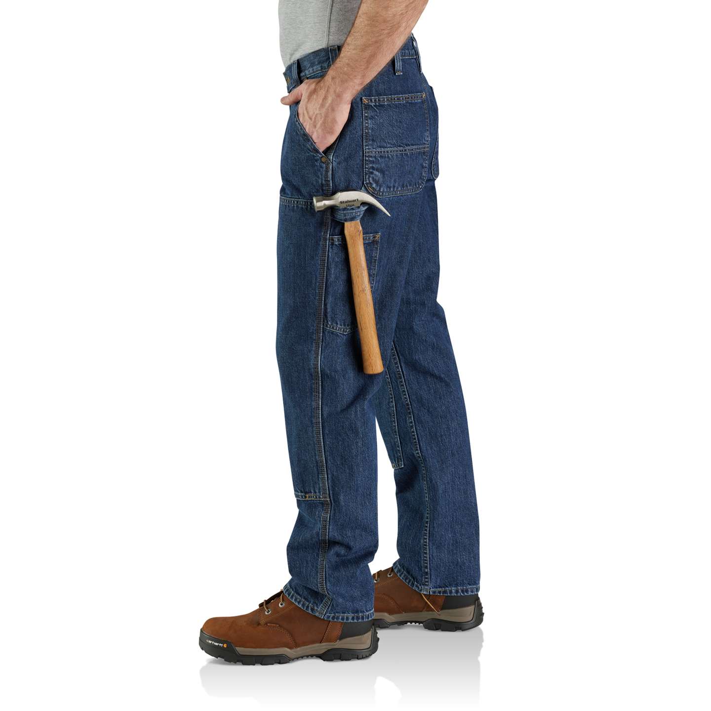 Мужские брюки Carhartt Loose Straight Double-Front Denim Dungaree, цвет: Canal — фото 3