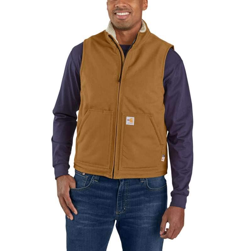 Carhartt  Carhartt Brown Flame-Resistant Duck Sherpa Lined Vest