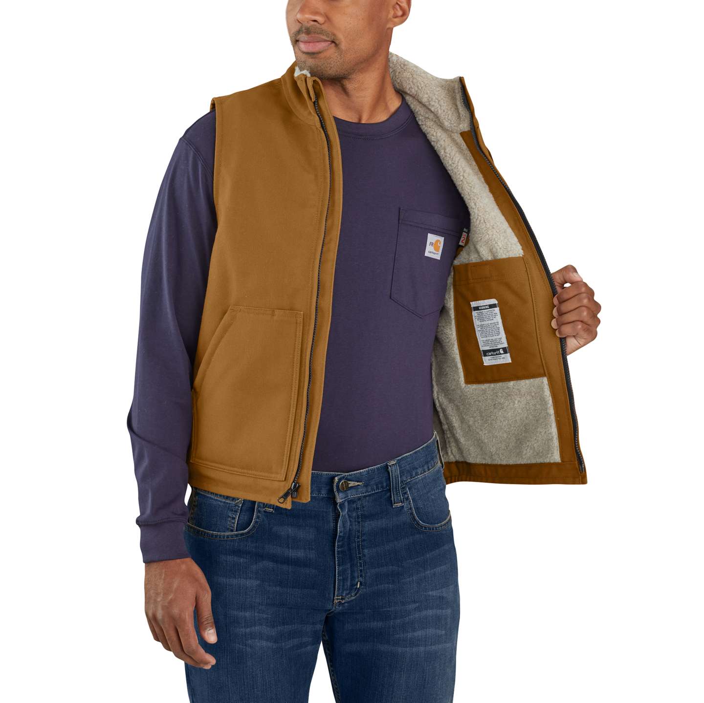 Мужской жилет Carhartt FR Duck Mock Neck Vest, цвет: Коричневый — фото 4