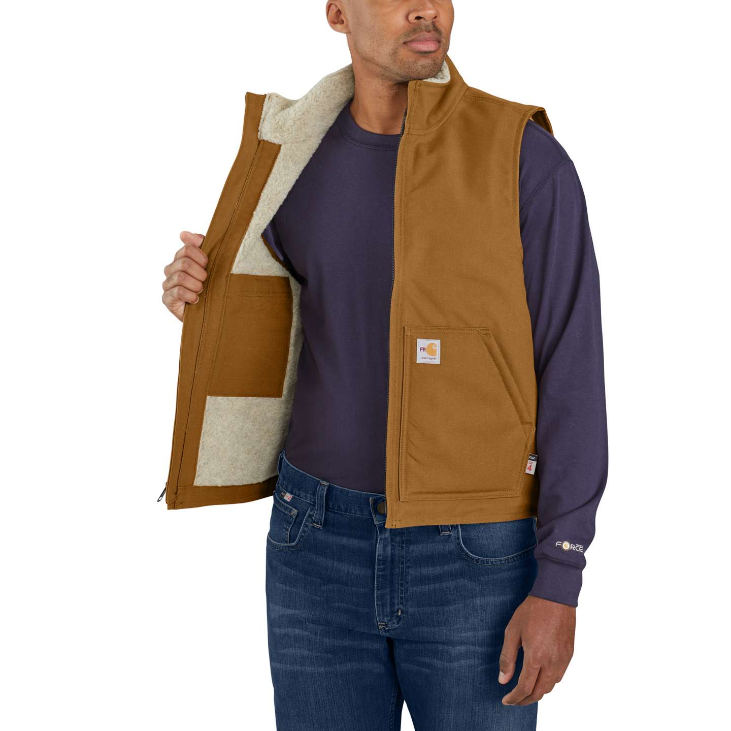Мужской жилет Carhartt FR Duck Mock Neck Vest, цвет: Коричневый — фото 2