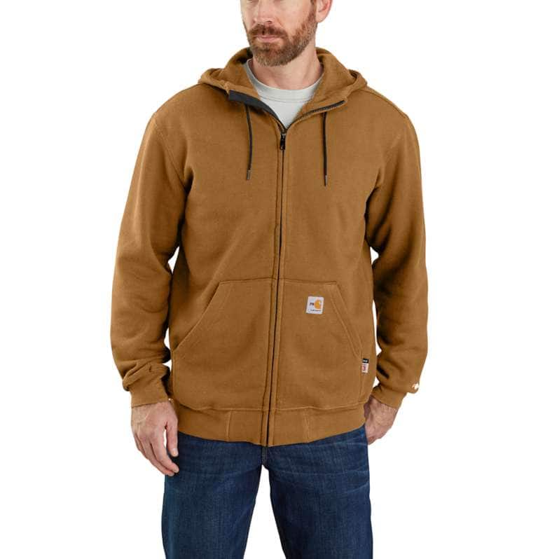 Carhartt  Carhartt Brown Flame-Resistant Carhartt Force® Loose Fit Midweight Hooded Zip Front Sweatshirt