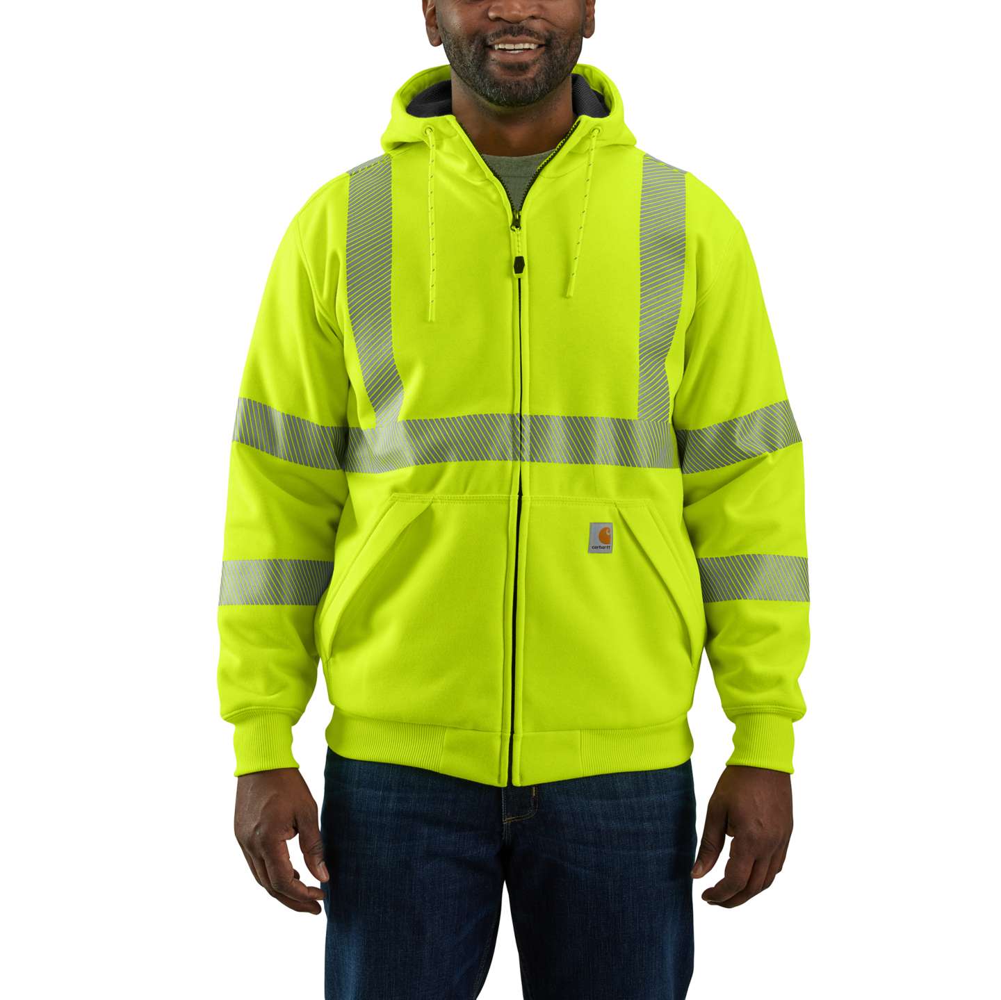 Мужская толстовка Carhartt HV на молнии с утепленной подкладкой, сигнальная, класс 3, цвет: Лаймовый — фото 1