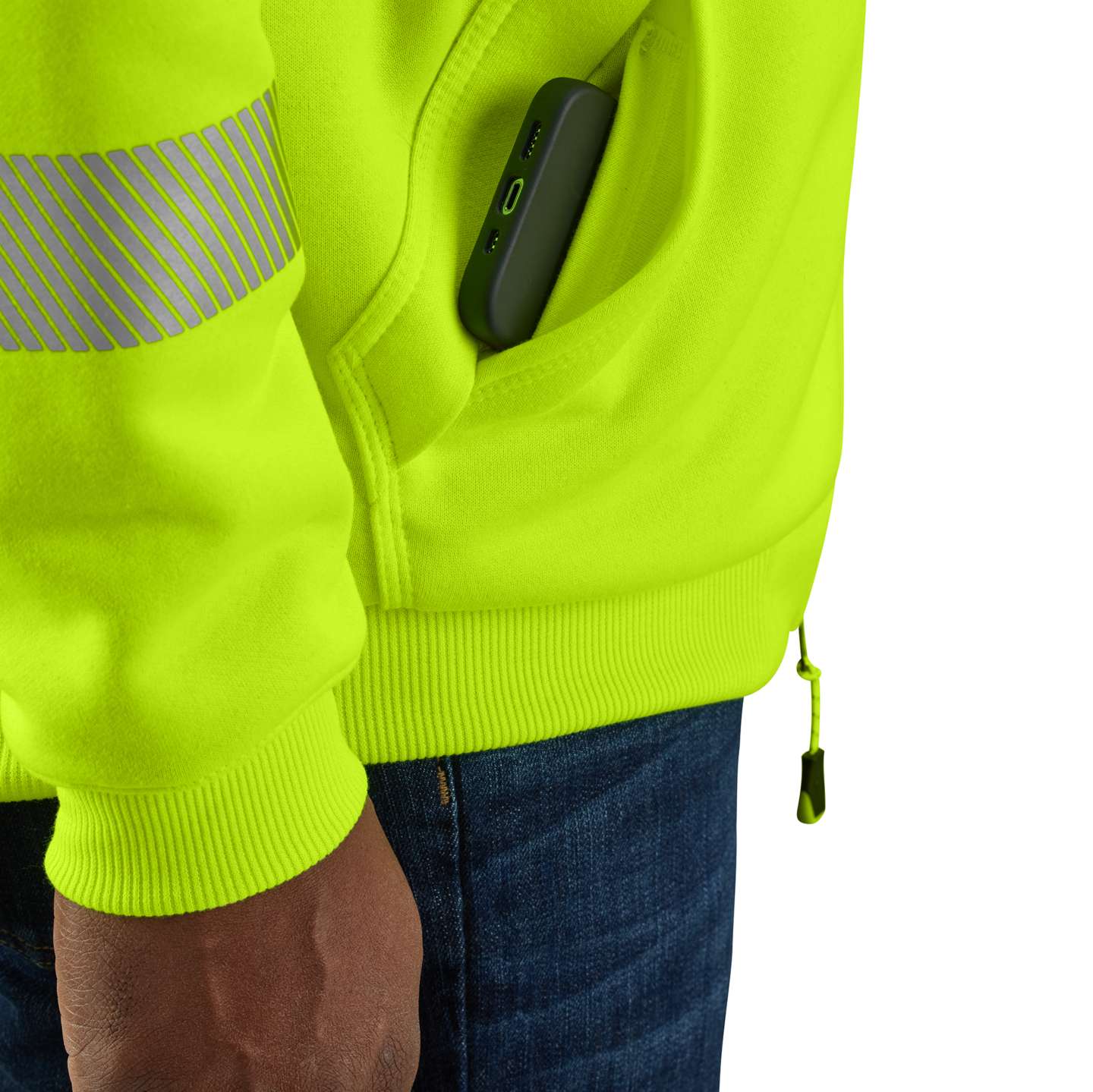 Мужская толстовка Carhartt HV на молнии с утепленной подкладкой, сигнальная, класс 3, цвет: Лаймовый — фото 4