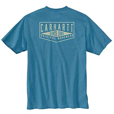 Carhartt Men's Blue Lagoon Heather Loose Fit Heavyweight Short-Sleeve Pocket Workwear Graphic T-Shirt