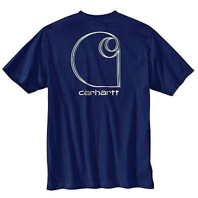 Carhartt Men's Scout Blue Heather Relaxed Fit Heavyweight Short-Sleeve Pocket Logo Graphic T-Shirt