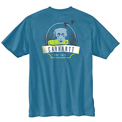 Carhartt Men's Blue Lagoon Heather Loose Fit Heavyweight Short-Sleeve Pocket Dog Graphic T-Shirt