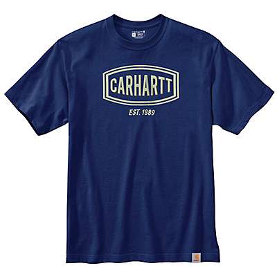 Carhartt Men's Scout Blue Heather Loose Fit Heavyweight Short-Sleeve Logo Graphic T-Shirt
