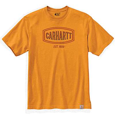Carhartt Men's Marigold Heather Loose Fit Heavyweight Short-Sleeve Logo Graphic T-Shirt