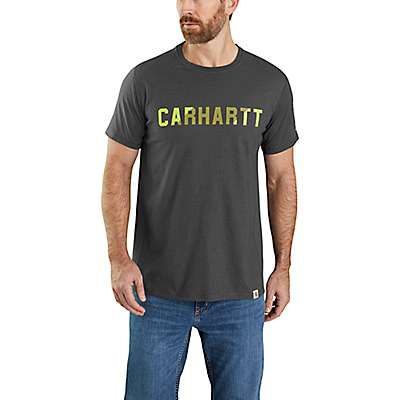 Carhartt Men's Blue Surf Carhartt Force® Relaxed Fit Midweight Short-Sleeve Block Logo Graphic T-Shirt