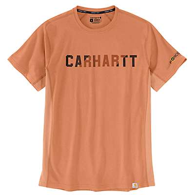 Carhartt Men's Dusty Orange Carhartt Force® Relaxed Fit Midweight Short-Sleeve Block Logo Graphic T-Shirt