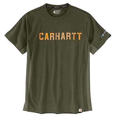 Carhartt Men's Basil Heather Carhartt Force® Relaxed Fit Midweight Short-Sleeve Block Logo Graphic T-Shirt
