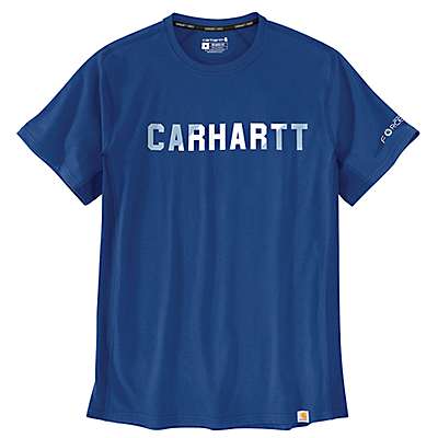 Carhartt Men's Glass Blue Carhartt Force® Relaxed Fit Midweight Short-Sleeve Block Logo Graphic T-Shirt