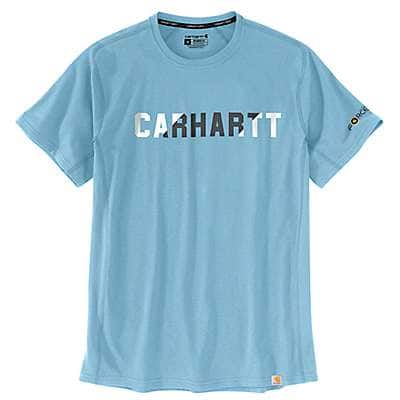 Carhartt Men's Powder Blue Carhartt Force® Relaxed Fit Midweight Short-Sleeve Block Logo Graphic T-Shirt
