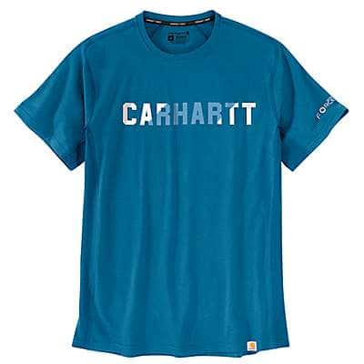 Carhartt Men's Marine Blue Carhartt Force® Relaxed Fit Midweight Short-Sleeve Block Logo Graphic T-Shirt