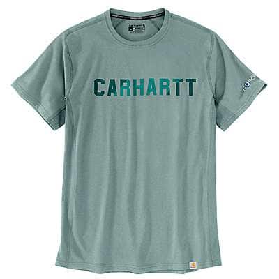 Carhartt Men's Blue Surf Carhartt Force® Relaxed Fit Midweight Short-Sleeve Block Logo Graphic T-Shirt