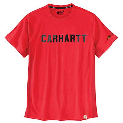 Carhartt Men's Fire Red Carhartt Force® Relaxed Fit Midweight Short-Sleeve Block Logo Graphic T-Shirt