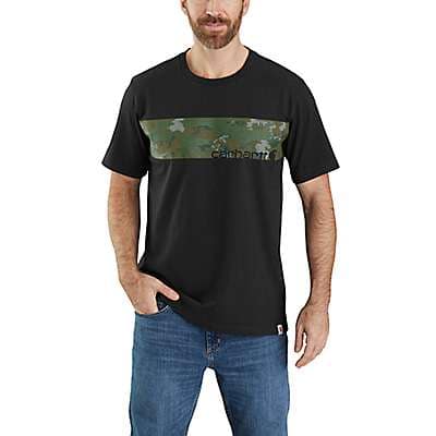 Carhartt Men's Black Relaxed Fit Heavyweight Short-Sleeve Camo Logo Graphic T-Shirt