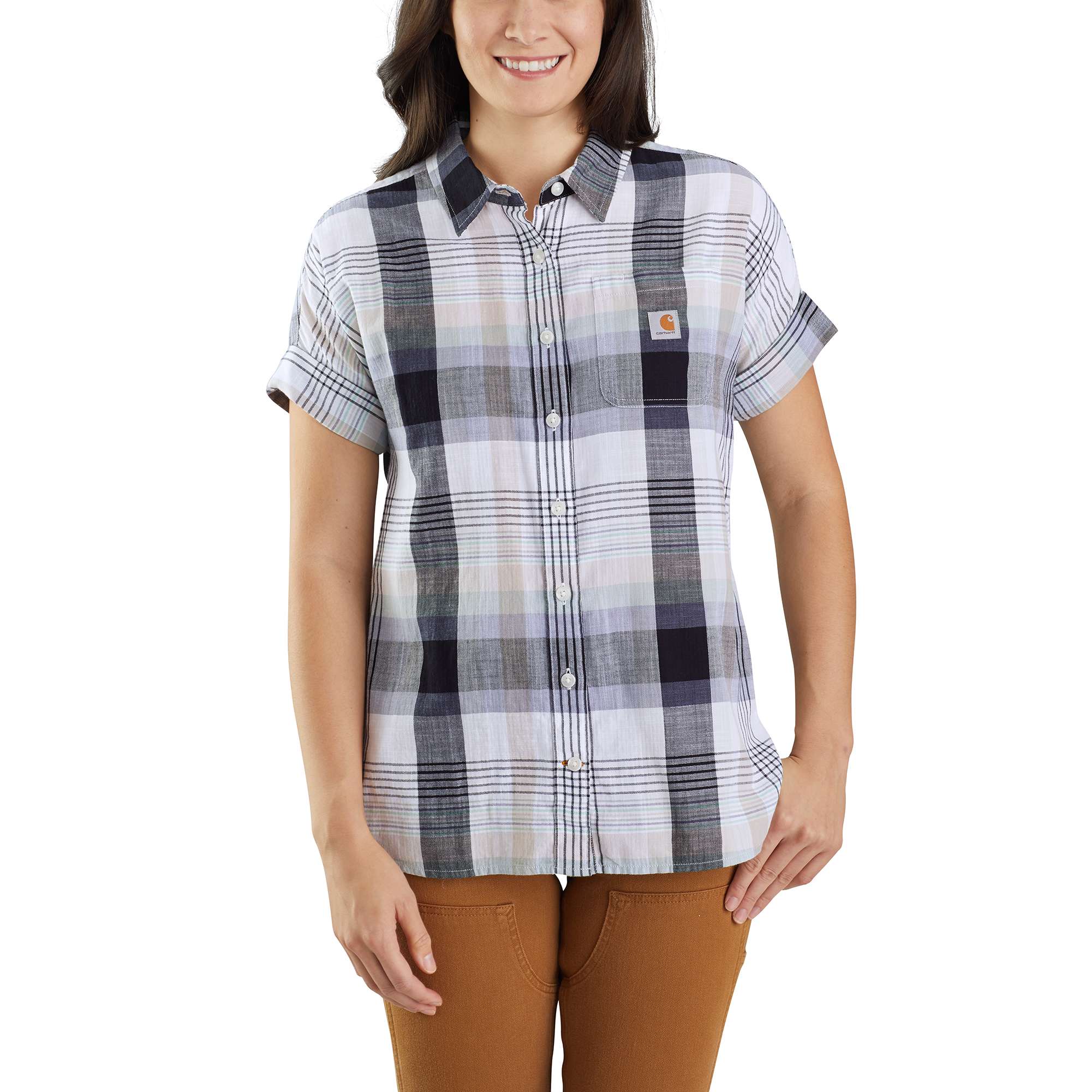 Carhartt Women's Loose Fit Lightweight Twill Short-Sleeve Plaid Shirt